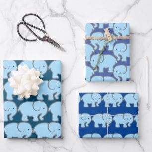 Blaue Elefanten Design Wrapping Paper Geschenkpapier Set