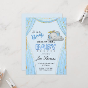 Blaue Elefanten-Einladung zur Babyparty Einladung