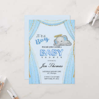Blaue Elefanten-Einladung zur Babyparty Einladung