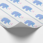 Blaue Elefanten mit Herz und Streifen Geschenkpapier (Ecke)