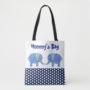 Blaue Elefanten mit Navy Blue Polka Dots Block 3 Tasche