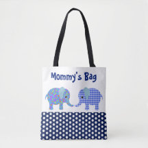 Blaue Elefanten mit Navy Blue Polka Dots Block