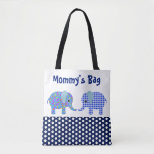 Blaue Elefanten mit Navy Blue Polka Dots Block Tasche