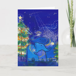 Blaue Elefanten und Weihnachtsbaum Feiertagskarte