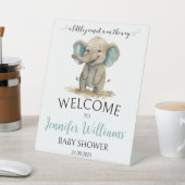 Blaue Elefantenbabydusche Begrüßungszeichen Sockelschild (In SItu)