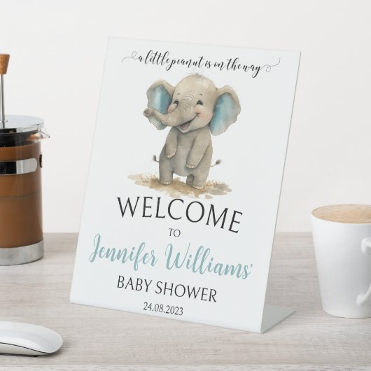 Blaue Elefantenbabydusche Begrüßungszeichen Sockelschild (In SItu)