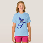 Blaue Elegant Monogramm Anfangs T T-Shirt (Vorne ganz)
