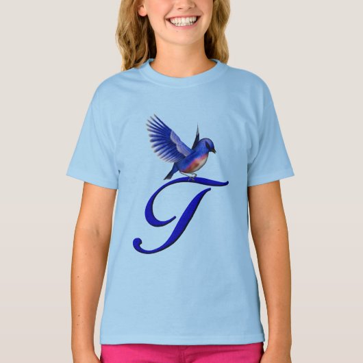 Blaue Elegant Monogramm Anfangs T T-Shirt (Vorderseite)