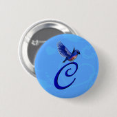 Blaue Elegant Monogramm Anfangsbuchstabe C Button (Vorne & Hinten)
