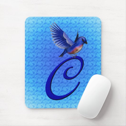 Blaue Elegant Monogramm Anfangsbuchstabe C Mousepad (Mit Mouse)