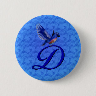 Blaue Elegant Monogramm Anfangsbuchstabe D Button