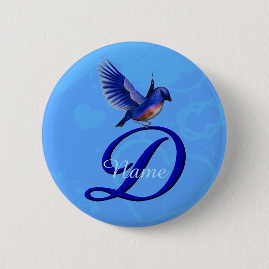 Blaue Elegant Monogramm Anfangsbuchstabe D Persona Button (Vorderseite)