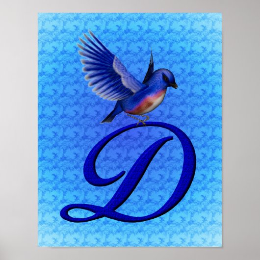 Blaue Elegant Monogramm Anfangsbuchstabe D Poster (Vorne)