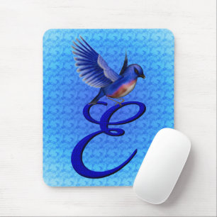 Blaue Elegant Monogramm Anfangsbuchstabe E Mousepad