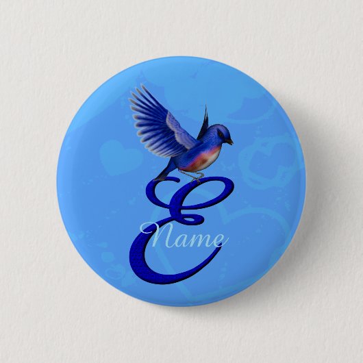 Blaue Elegant Monogramm Anfangsbuchstabe E Persona Button (Vorderseite)