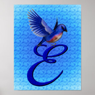 Blaue Elegant Monogramm Anfangsbuchstabe E Poster