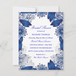 Blaue elegante Blumen | Brautparty-Einladung Einladung