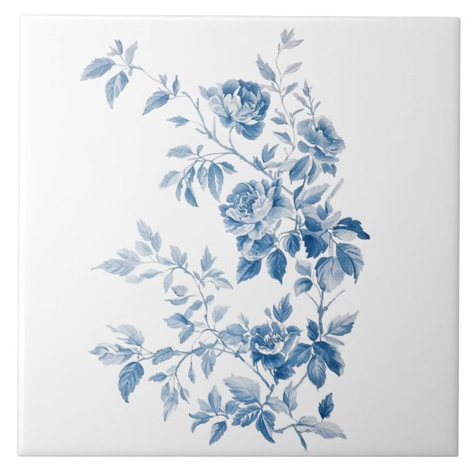 Blaue elegante Blumen-Vintage-Design Fliese (Vorderseite)