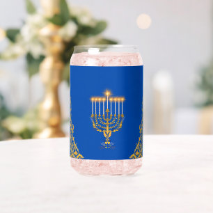 Blaue elegante Chanukka goldene Menora Dosenglas