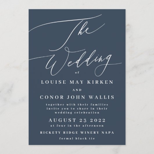 Blaue Elegante der Hochzeit Einladung (Vorderseite)