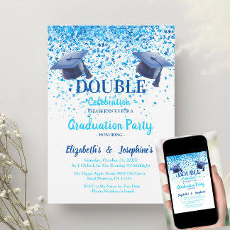Blaue elegante Doppel-Jubiläums-Abschlussfeier  Einladung