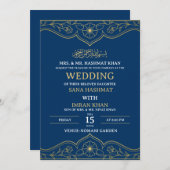 Blaue elegante Einladung zur Hochzeit (Vorne/Hinten)