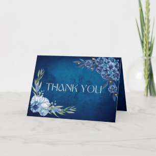 Blaue elegante florale Hochzeit im Sommer Dankeskarte