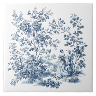 Blaue elegante florale Toile im Vintage-Design Fliese