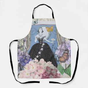 Blaue elegante Frau, florales, elegantes Kleid  Schürze