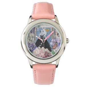 Blaue elegante Frau, florales, fantasievolles Klei Armbanduhr