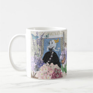 Blaue elegante Frau, florales, fantasievolles Klei Kaffeetasse