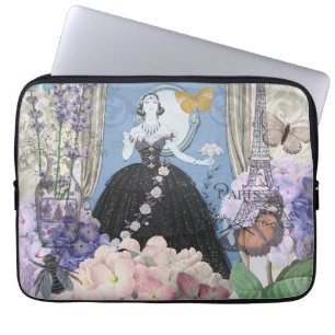 Blaue elegante Frau, florales, fantasievolles Klei Laptopschutzhülle