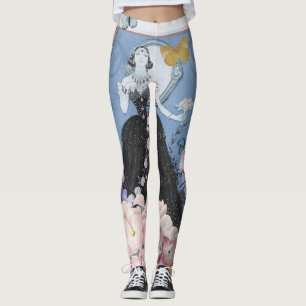 Blaue elegante Frau, florales, fantasievolles Klei Leggings