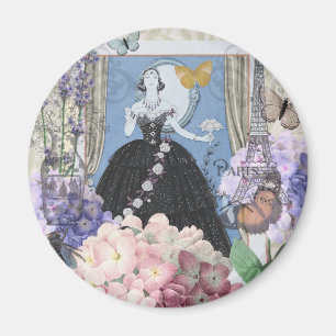 Blaue elegante Frau, florales, fantasievolles Klei Magnet