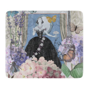 Blaue elegante Frau, florales, fantasievolles Klei Schneidebrett