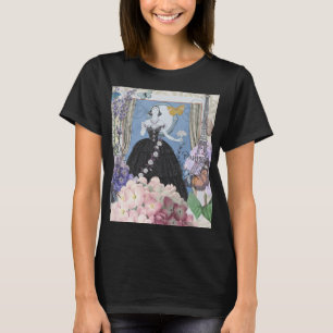 Blaue elegante Frau, florales, fantasievolles Klei T-Shirt