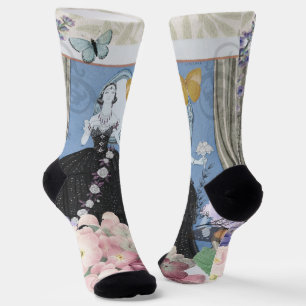 Blaue elegante Frauenblumenrobe elegant Socken