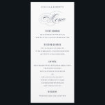 Blaue Elegante Hochzeitsfeier Menükarte<br><div class="desc">Ein elegantes marinisches und weißes Menü mit kalligraphischem Schrift.</div>