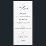 Blaue Elegante Hochzeitsfeier Menükarte<br><div class="desc">Ein elegantes marinisches und weißes Menü mit kalligraphischem Schrift.</div>