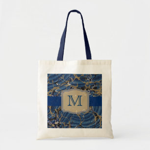 Blaue elegante Monogramm-MarmorierungTasche Tragetasche