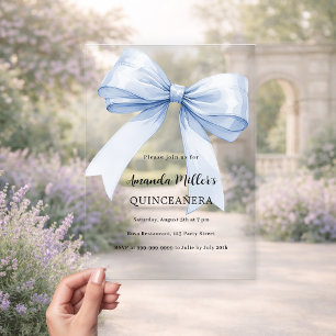 Blaue elegante Quinceanera Luxus Klar Acryleinladungen