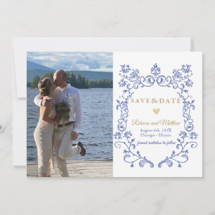 Blaue elegante Save-the-Date-Foto viktorianisch Ankündigung