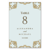 Blaue Elegante Verziert Barockhochzeit Tischnummer (Vorderseite)