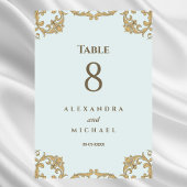Blaue Elegante Verziert Barockhochzeit Tischnummer