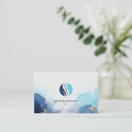 Blaue elegante Visitenkarte für Massage (Stehend Vorderseite)