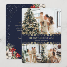 Blaue elegante Weihnachtskarte mit botanischem Fot