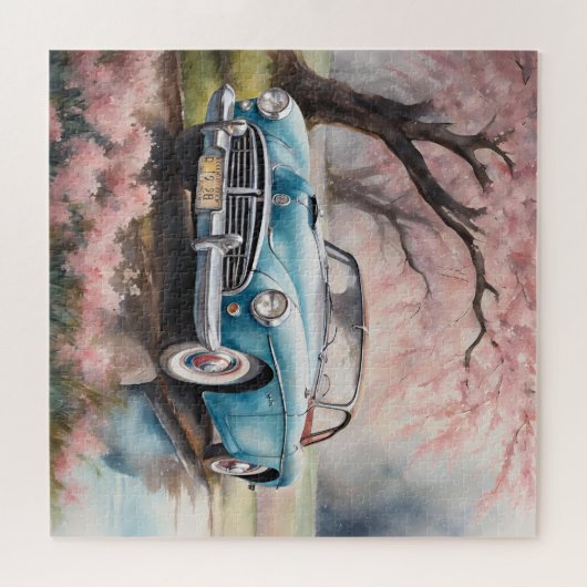 Blaue Eleganz: Altes Auto im Wasser Puzzle (Horizontal)