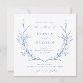 Blaue Eleganz botanischer Kranz rustikale Hochzeit Einladung (Vorderseite)