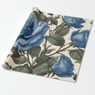 Blaue Eleganz: Vintage Provinzrosen in Blüte Geschenkpapier