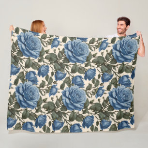 Blaue Eleganz: Vintage Rose der Provinz im Blut Fleecedecke